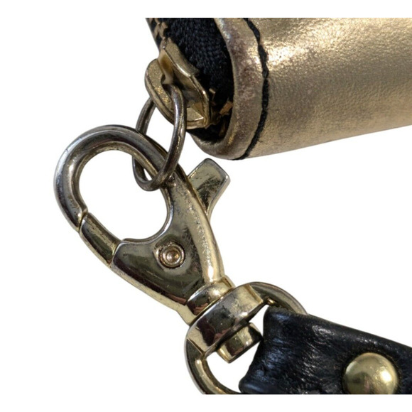 Fossil Sydney Wallet Black Metallic Gold Leather Wristlet Accordion Clutch - Picture 4 of 8